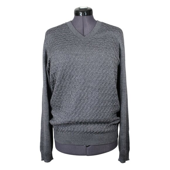 Joseph Abboud men's gray merino wool blend textured v-neck pullover sweater L‎ - Picture 1 of 11